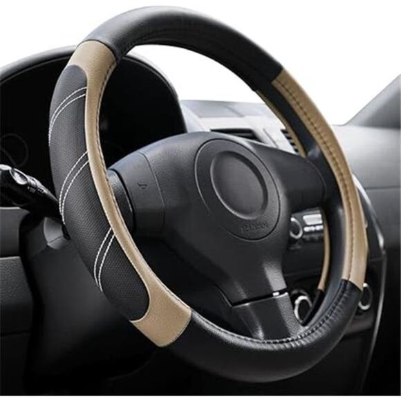 Sport Leather Steering Wheel Cover 14 1/2 inch to 15 inch Universal, Padded Soft - Picture 7 of 7